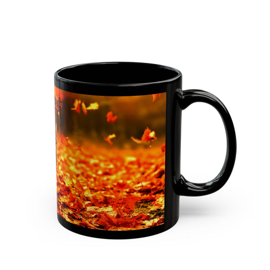 Autumn Cat Mug - Cozy Black Mug for Cat Lovers, Perfect Gift for Fall, Halloween, Thanksgiving, Pet Owners, Home Decor