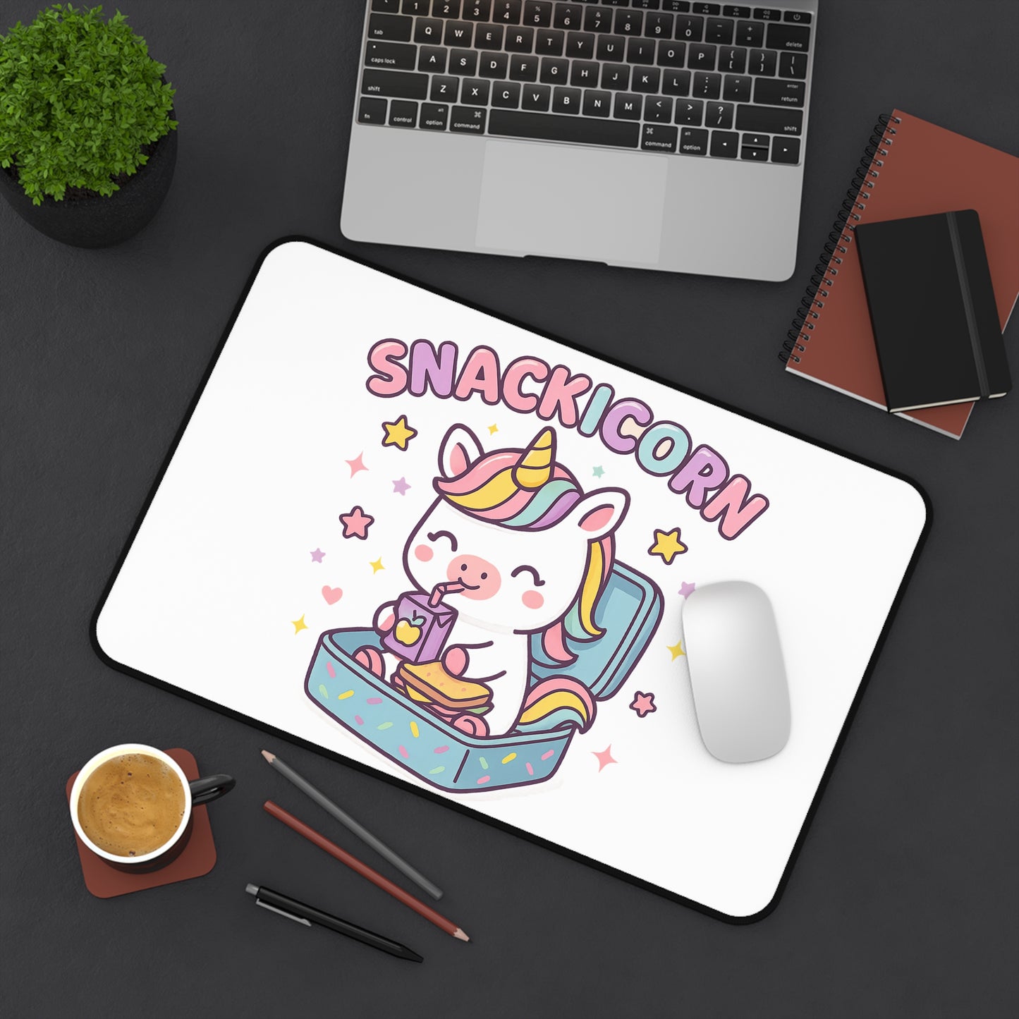 Snackicorn Desk Mat - Cute Unicorn Desk Accessory for Kids, Playroom Decor, Office Gift, Fun Stationery, Desk Organization