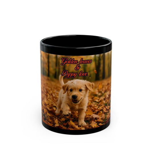 Golden Leaves & Puppy Love Mug - Perfect Fall Gift for Dog Lovers, Coffee Lovers, Pet Owners, Seasonal Decor, Animal Lovers