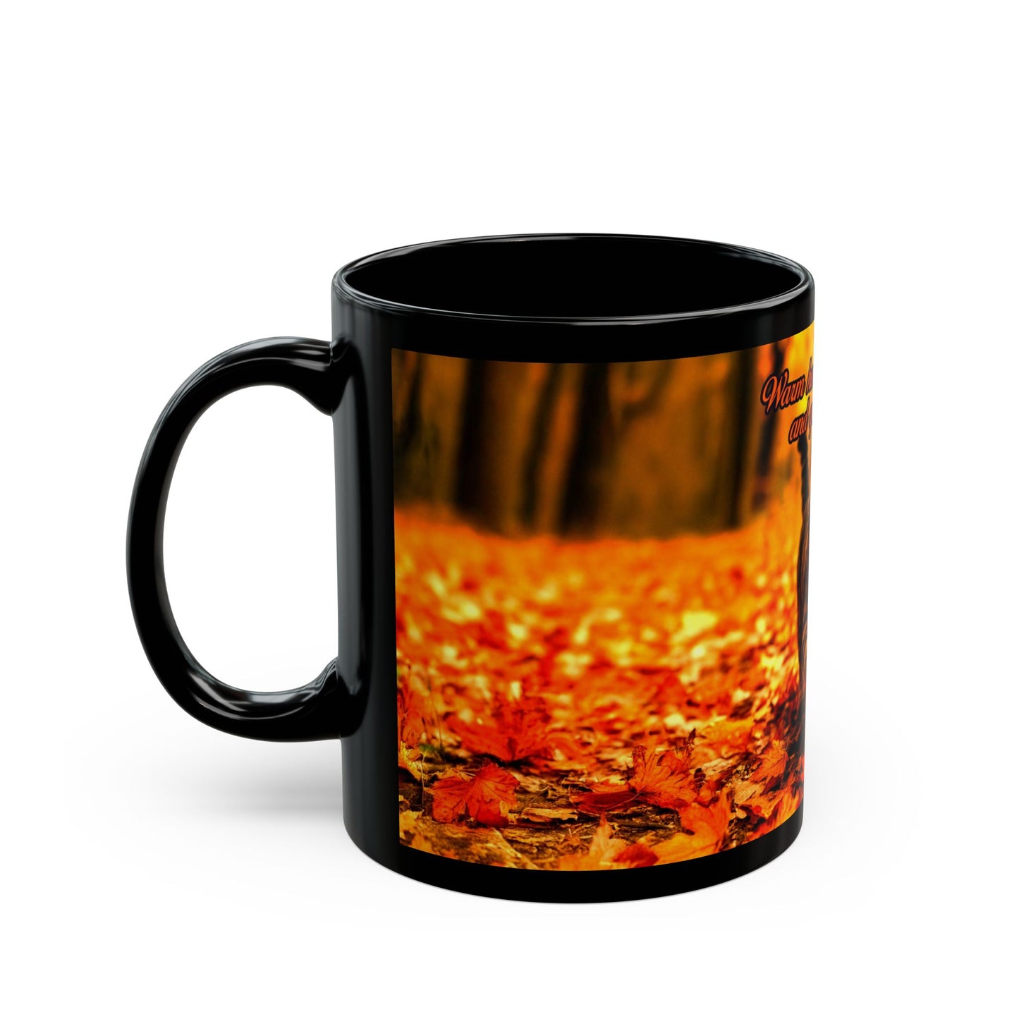 Autumn Cat Mug - Cozy Black Mug for Cat Lovers, Perfect Gift for Fall, Halloween, Thanksgiving, Pet Owners, Home Decor