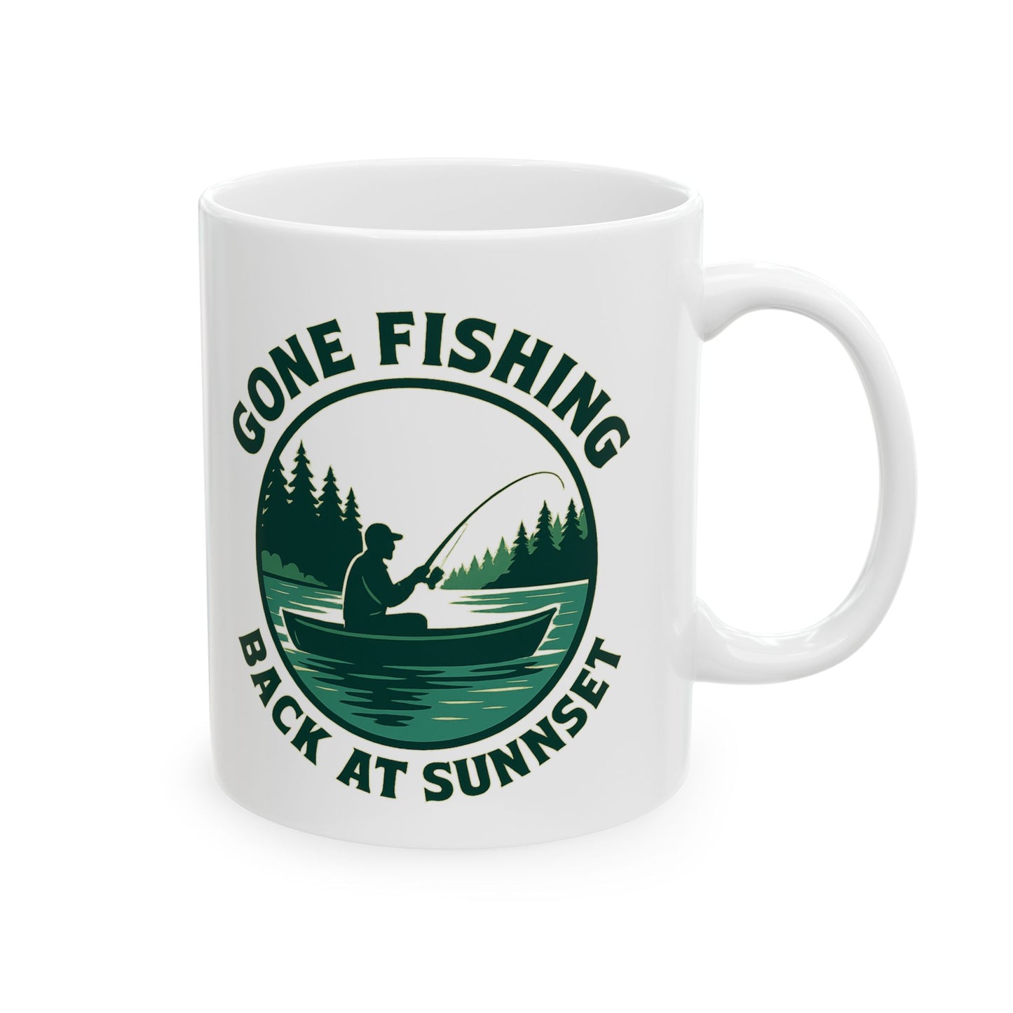 Gone Fishing  / Back at Sunset Ceramic Mug - Perfect for Anglers, Nature Lovers, Outdoor Adventures, Father's Day, or Christmas Gifts