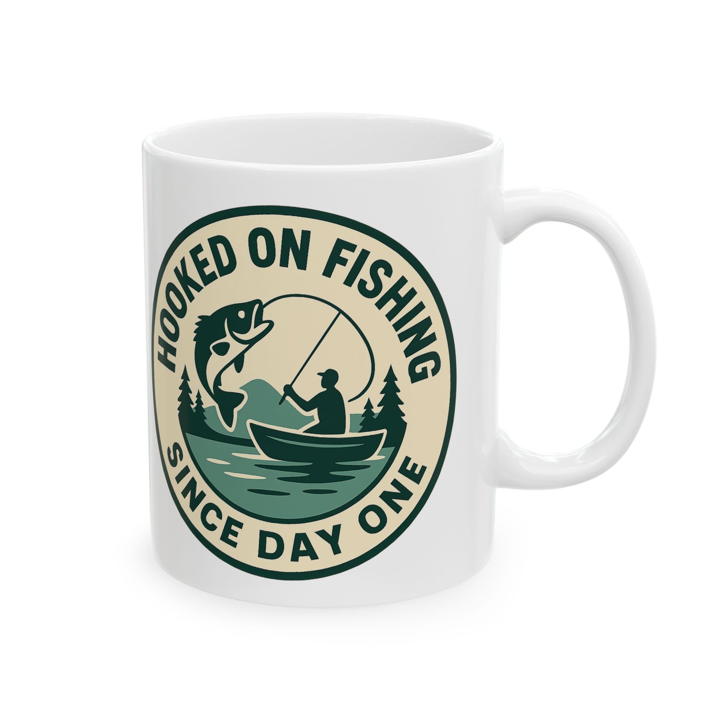 Hooked on Fishing / Since Day One Ceramic Mug - Perfect Gift for Fishermen, Outdoor Lovers, Father's Day, Birthday, Fishing Decor